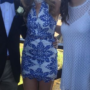 Crochet high neck mini dress